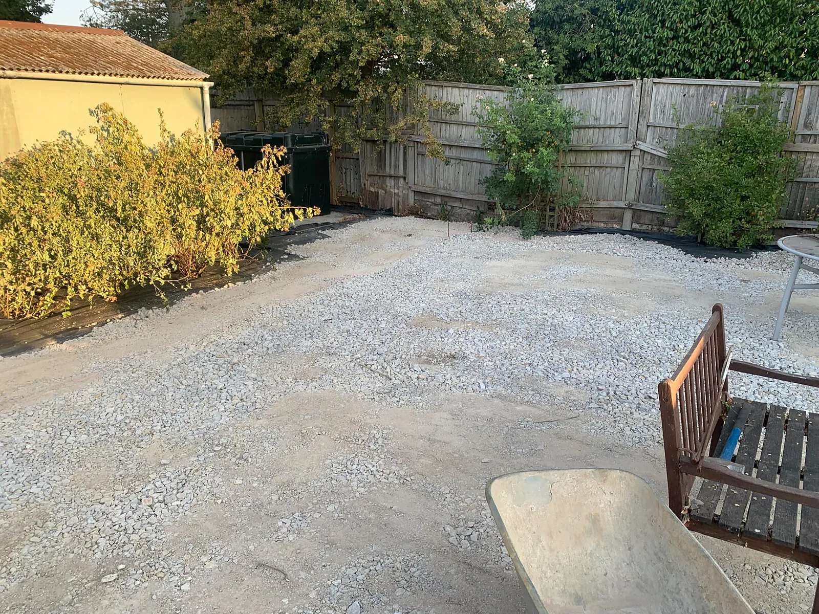 Levelled stone base laid across a rear garden – Fines Landscaping, West Norfolk